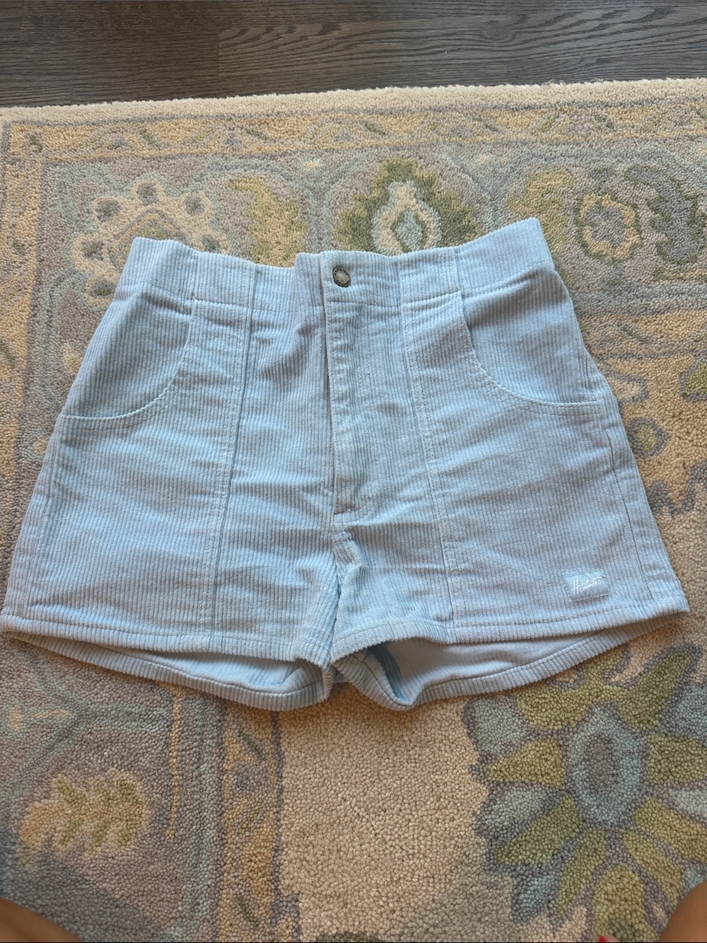 High-Rise Light Blue Corduroy Women's Shorts - Picture 2 of 5